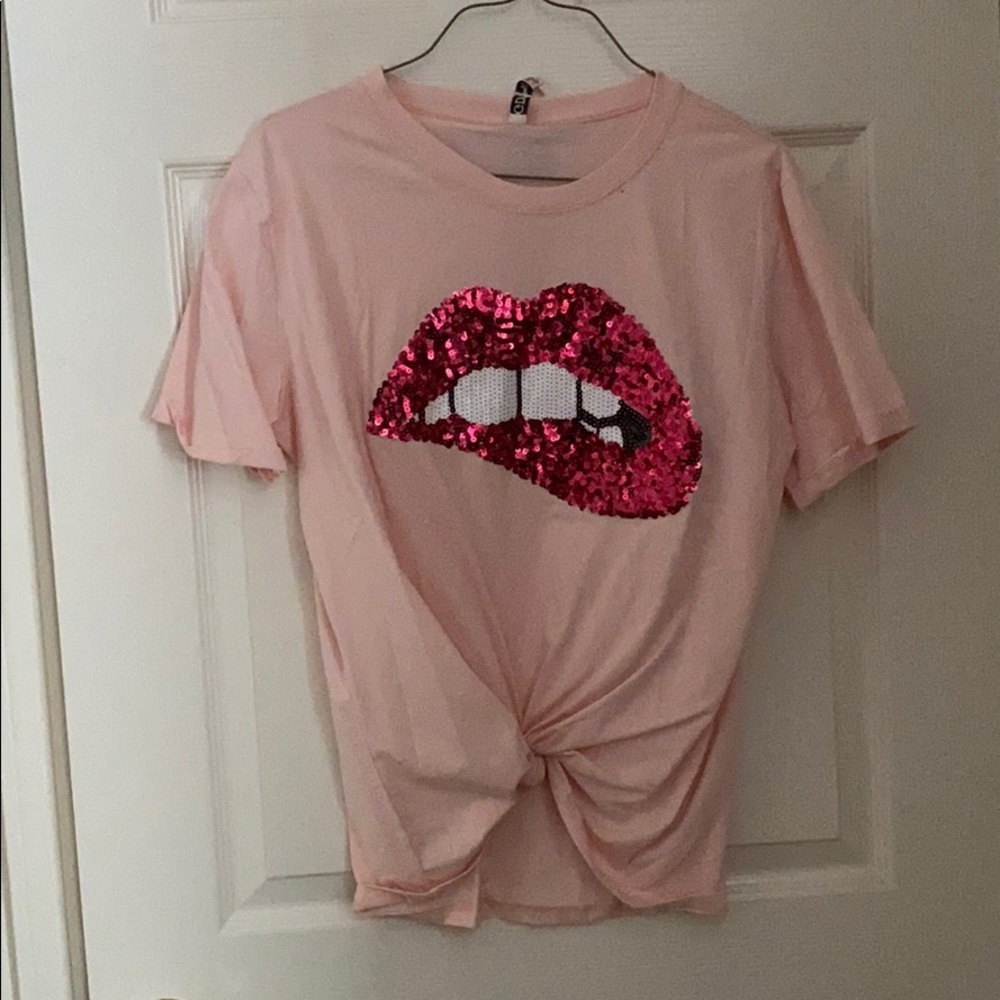 NastyGal Sequin Lips T-Shirt